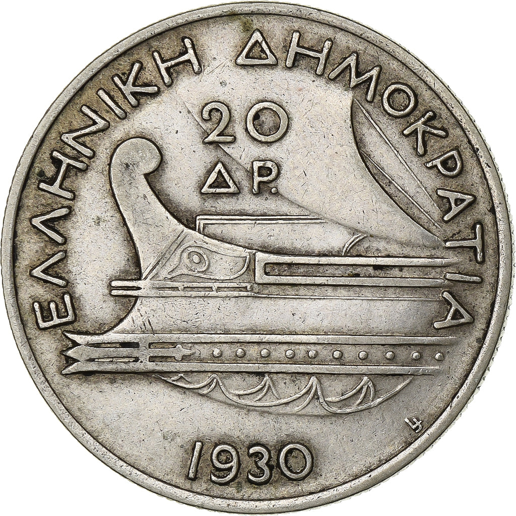 Grèce, 20 Drachmai, 1930, Argent, TTB, KM:73
