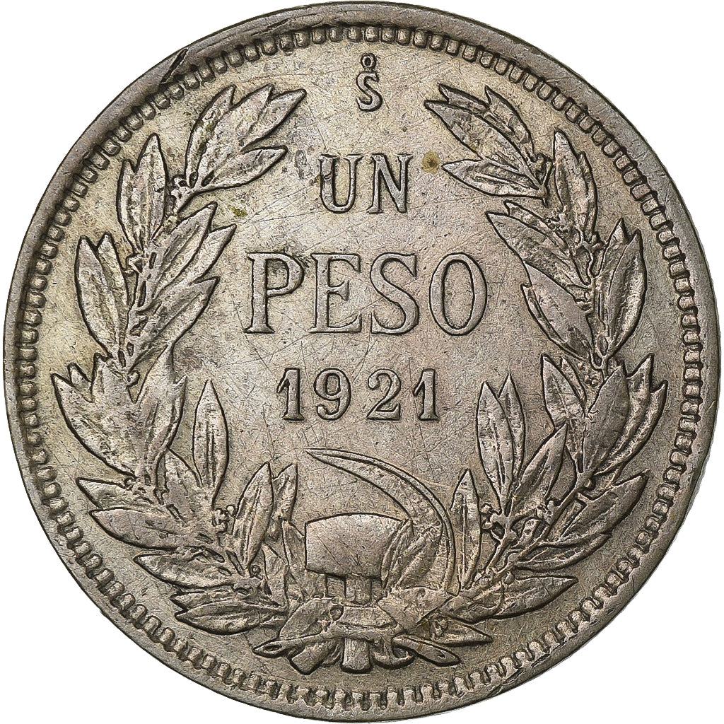 Chile, Peso, 1921, Santiago, Silver, VF(30-35), KM:152.5