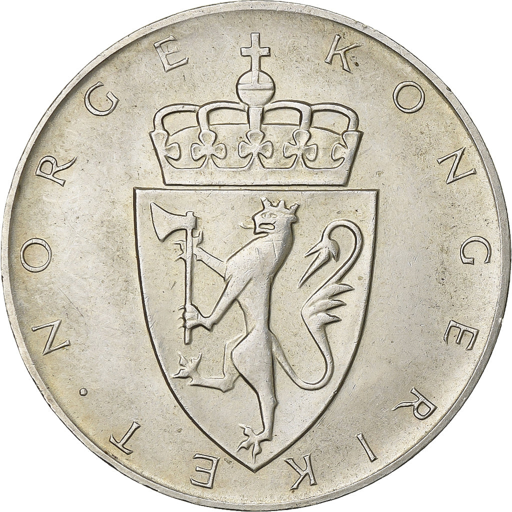 Norvegia, Haakon VII, 10 Kroner, 1964, Argento, BB+, KM:413