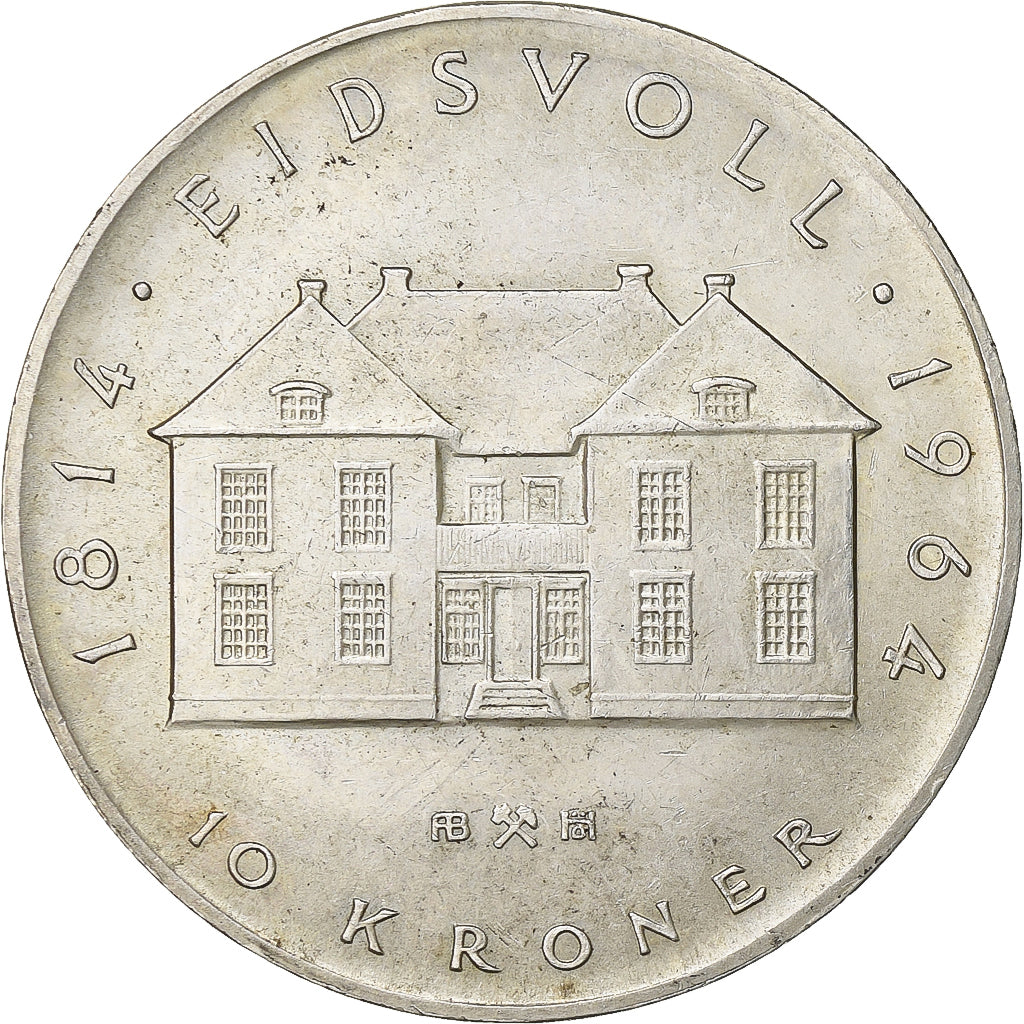 Norvegia, Haakon VII, 10 Kroner, 1964, Argento, BB+, KM:413