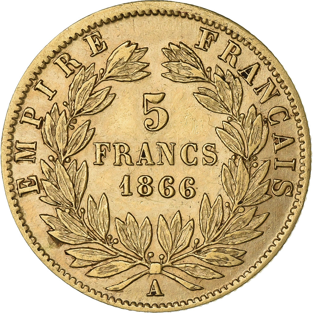 Francja, Napoleon III, 5 Francs, Napoléon III, 1866, Paris, Złoto, EF(40-45)