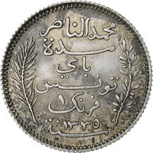 Tunisia, Muhammad al-Nasir Bey, Franc, 1917, Paris, Silver, AU(50-53), KM:238