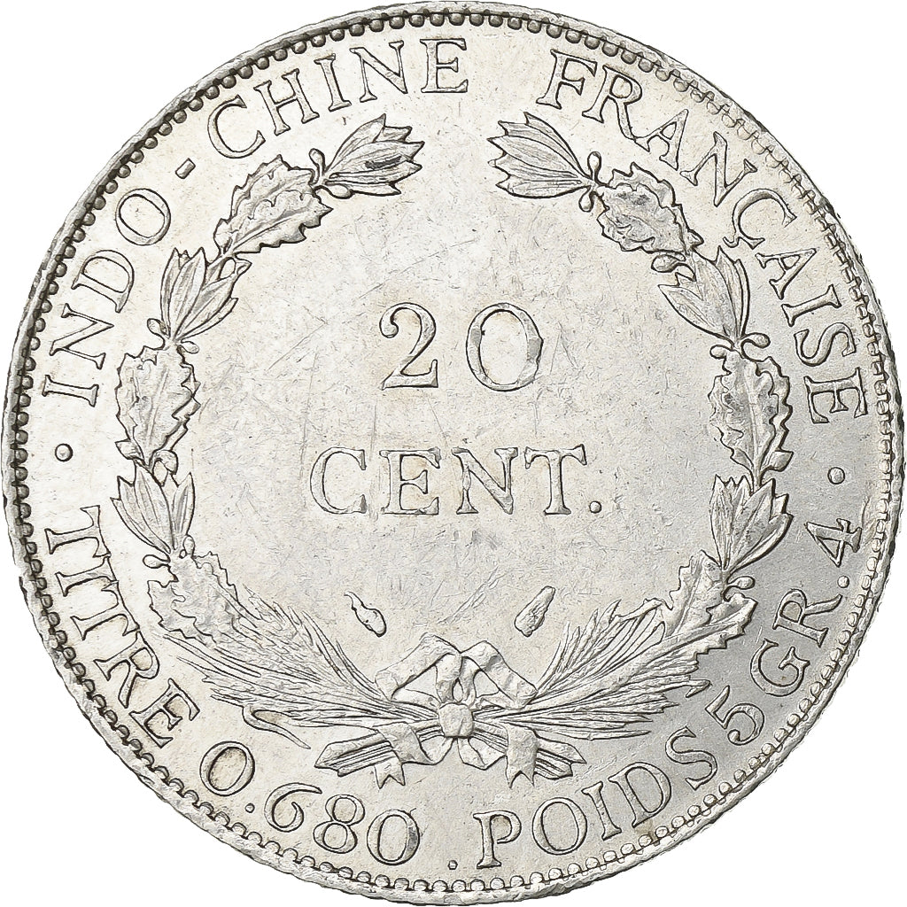 French Indochina, 20 Cents, 1937, Paris, Silver, EF(40-45), KM:17.2