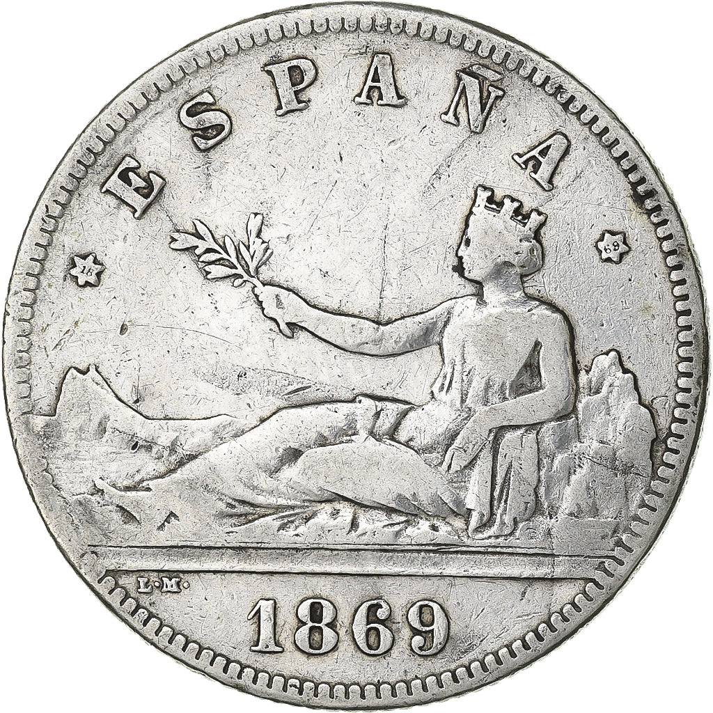 Spanien, Provisional Government, 2 Pesetas, 1869, Madrid, Silber, S+, KM:654