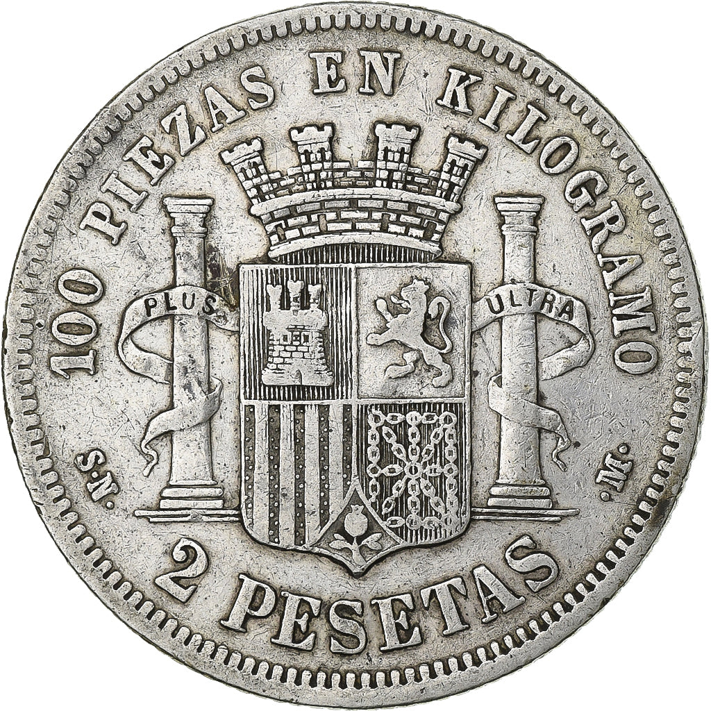 Spanien, Provisional Government, 2 Pesetas, 1869, Madrid, Silber, S+, KM:654