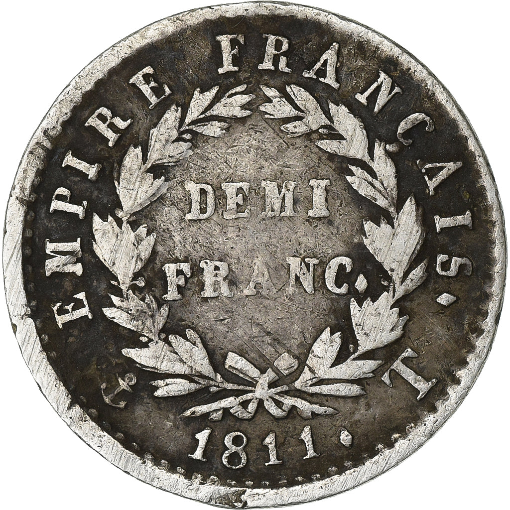 Francia, 1/2 Franc, Napoléon I, 1811, Nantes, Plata, BC+, KM:691.13