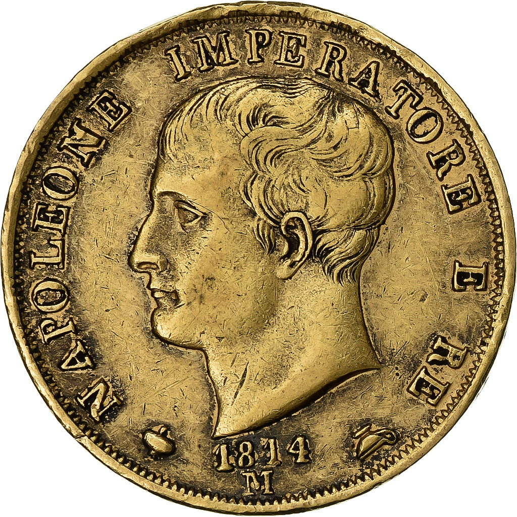 États italiens, KINGDOM OF NAPOLEON, Napoléon I, 40 Lire, 1814, Milan, Or