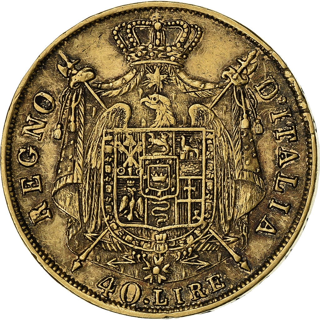 États italiens, KINGDOM OF NAPOLEON, Napoléon I, 40 Lire, 1814, Milan, Or