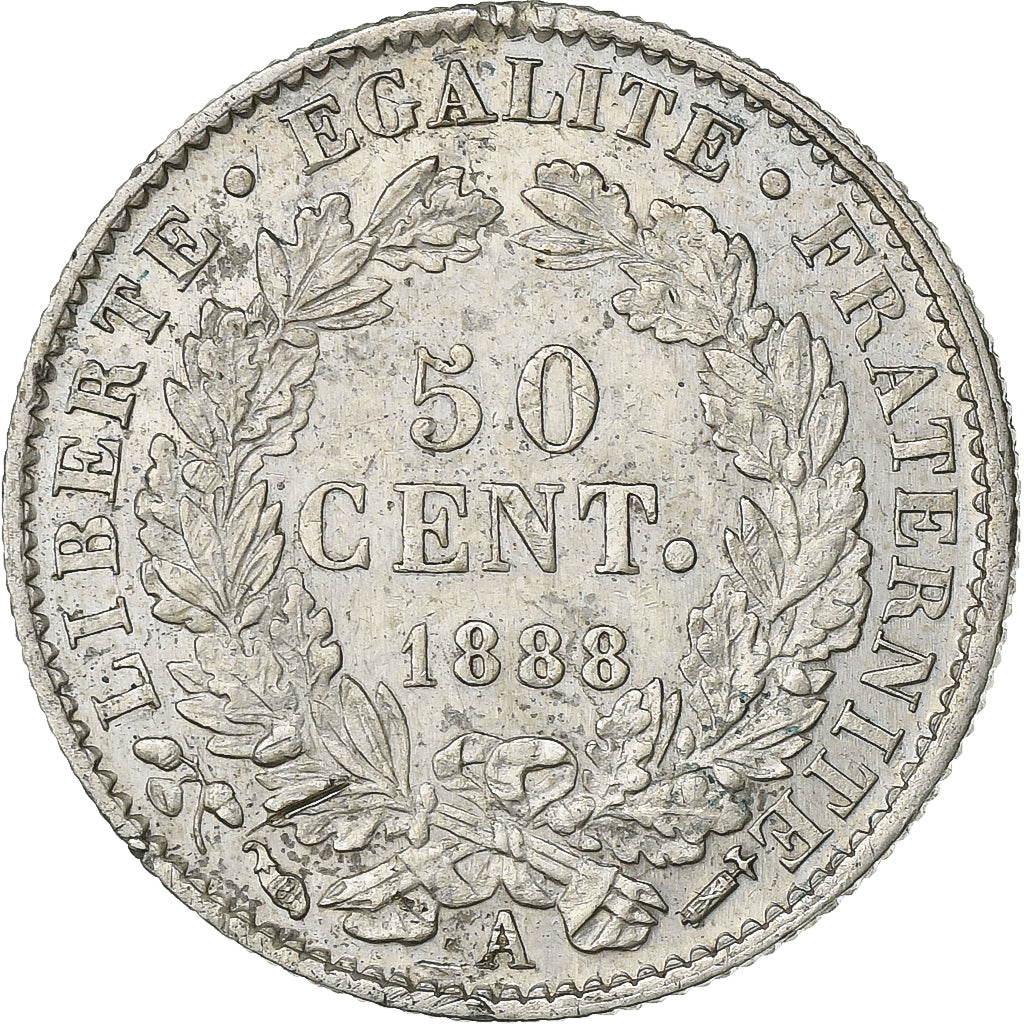 Francia, 50 Centimes, Cérès, 1888, Paris, Argento, BB, KM:834.1