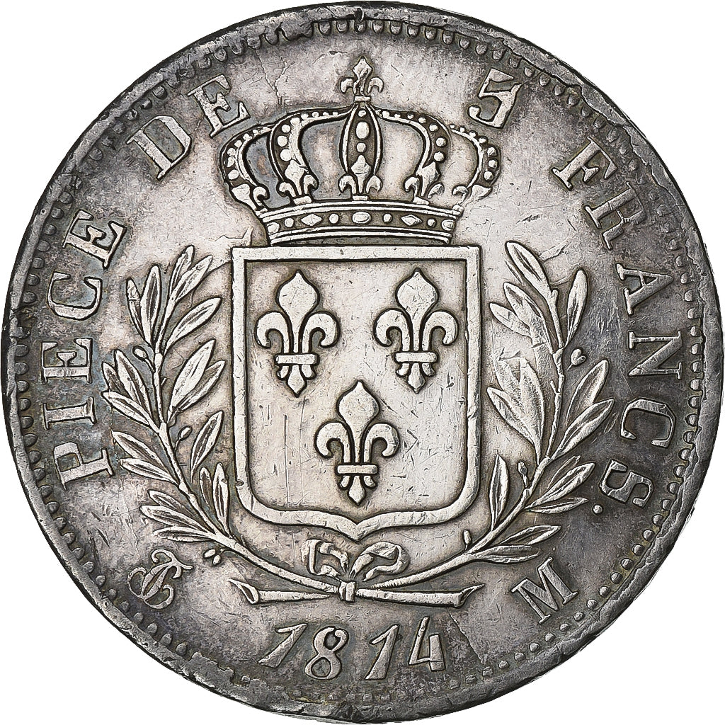 France, Louis XVIII, 5 Francs, Louis XVIII, 1814, Toulouse, Silver, EF(40-45)