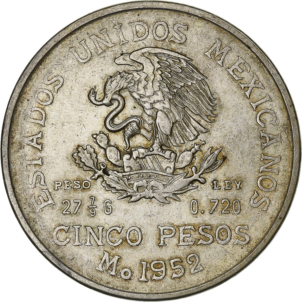 Mexico, 5 Pesos, 1952, Mexico City, Silver, EF(40-45), KM:467