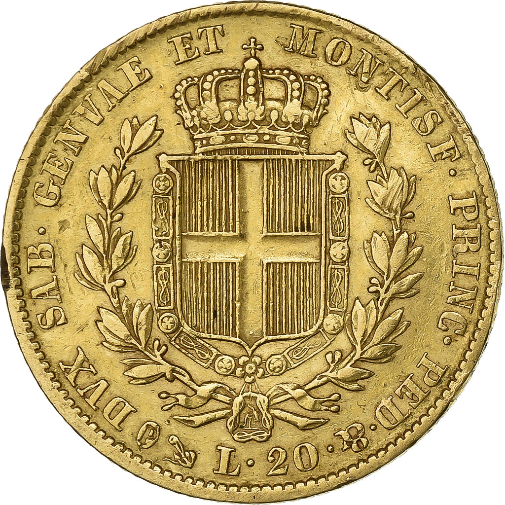 États italiens, SARDINIA, Charles-Albert, 20 Lire, 1828, Genoa, Or, TB+