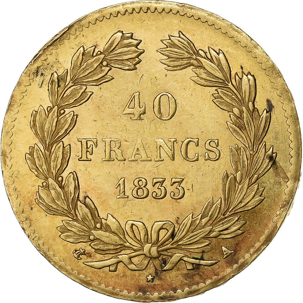 Francia, 40 Francs, Louis-Philippe, 1833, Paris, Oro, MBC+, KM:747.1