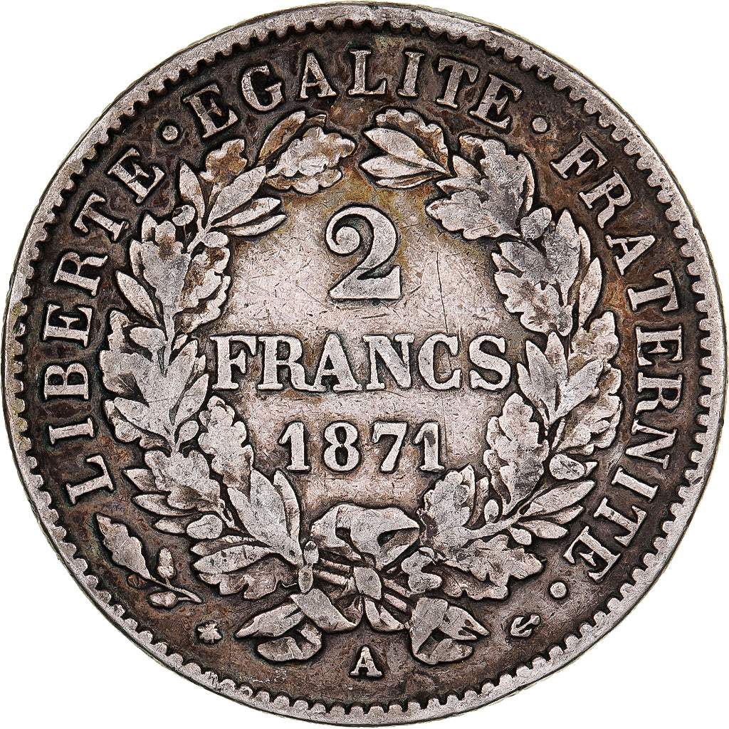 France, 2 Francs, Cérès, 1871, Paris, Silver, VF(30-35), KM:817.1