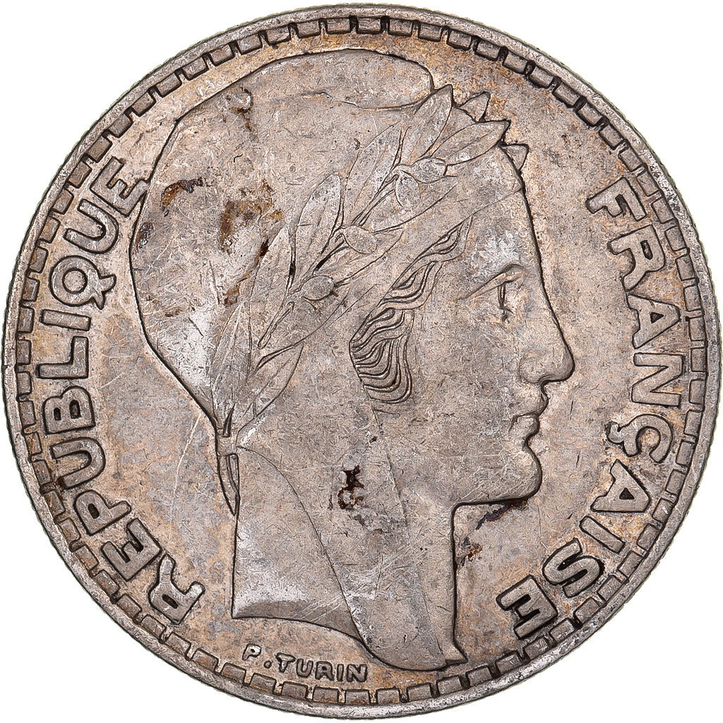 France, 20 Francs, Turin, 1933, Paris, Silver, EF(40-45), KM:879