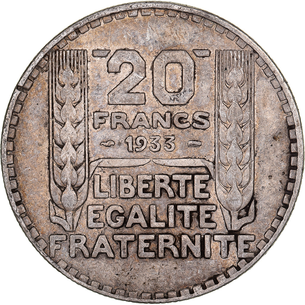 France, 20 Francs, Turin, 1933, Paris, Silver, EF(40-45), KM:879