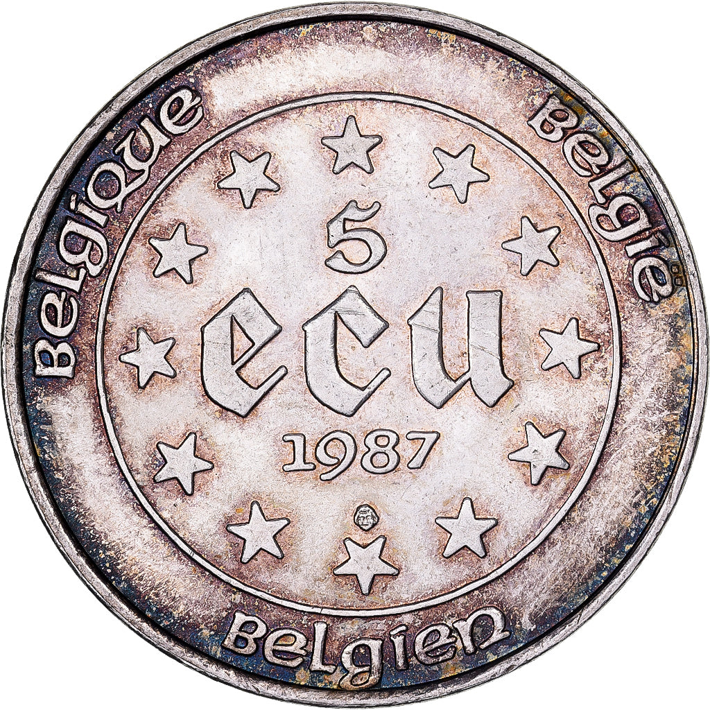 Belgium, 5 Ecu, 1987, Brussels, Silver, AU(50-53), KM:166