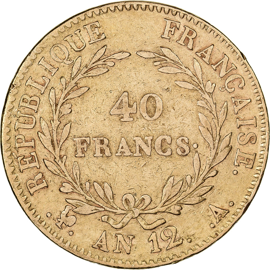 France, 40 Francs, Napoléon I, An 12 (1804), Paris, Gold, EF(40-45), KM:652
