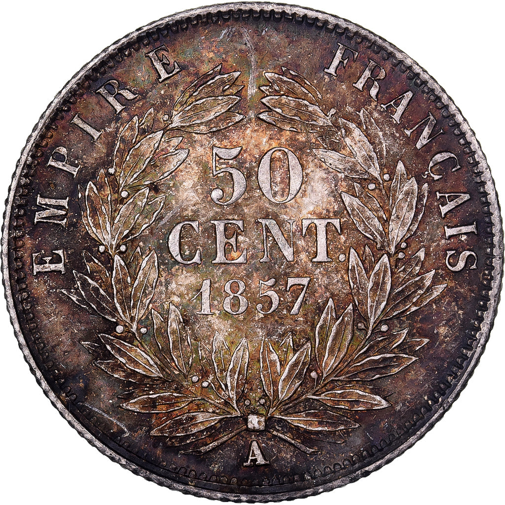 France, Napoleon III, 50 Centimes, Napoléon III, 1857, Paris, Silver