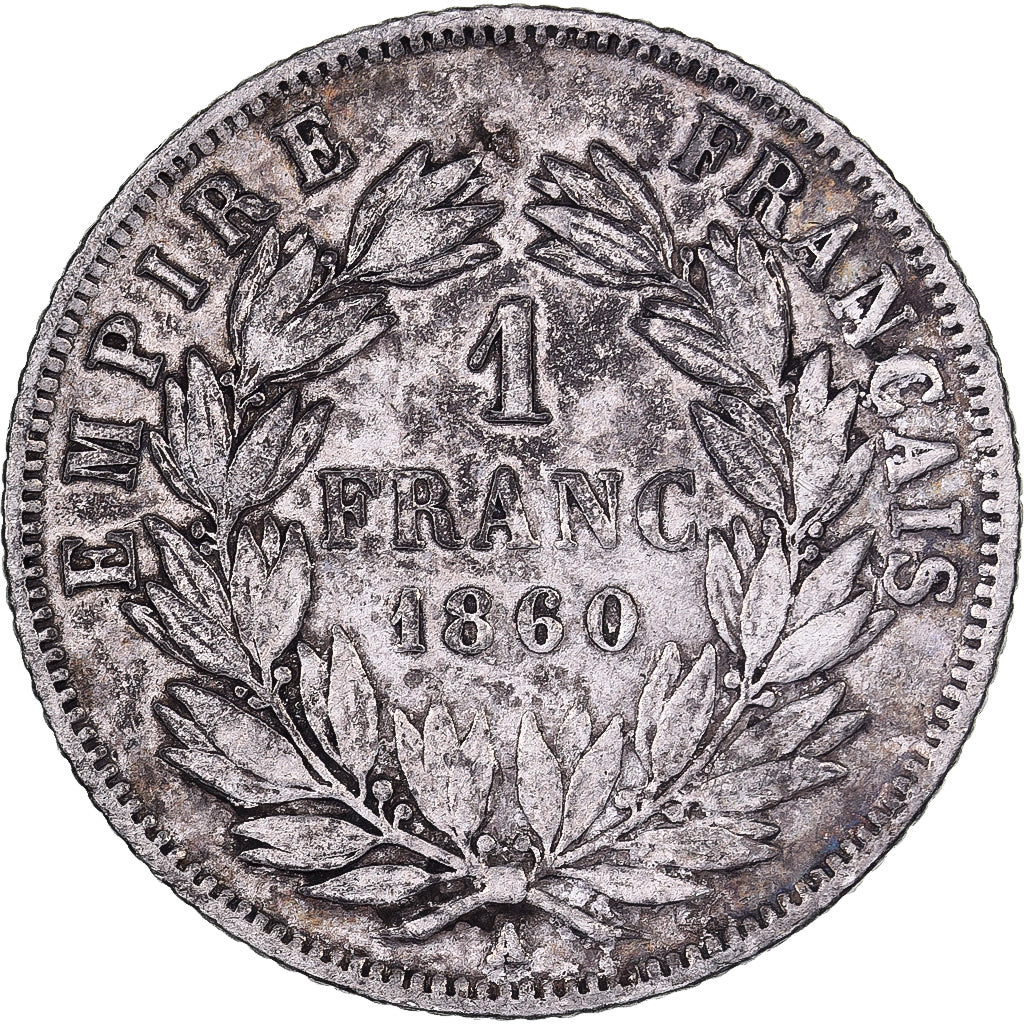 Francia, Napoleon III, Franc, Napoléon III, 1860, Paris, Plata, BC+, KM:779.1