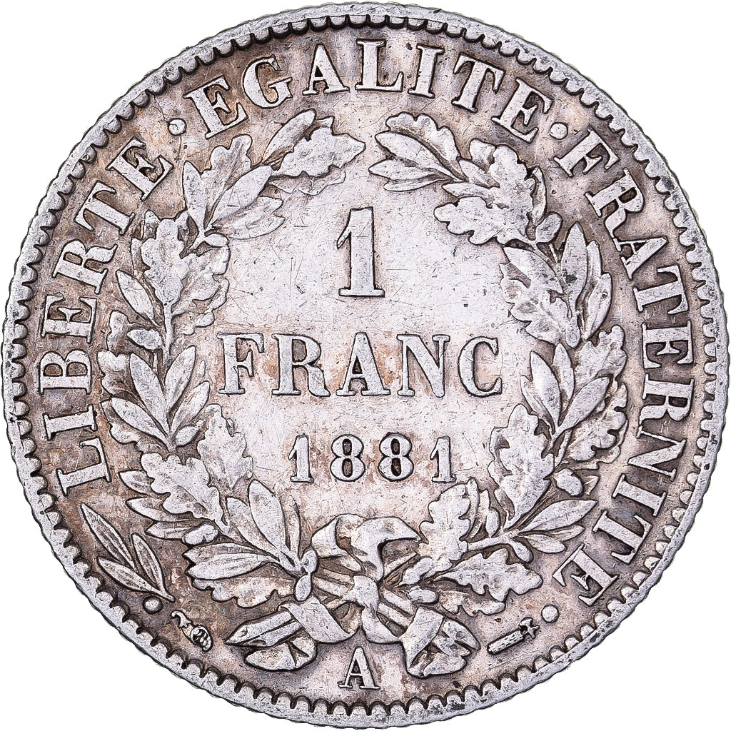France, Franc, Cérès, 1881, Paris, Silver, EF(40-45), KM:822.1
