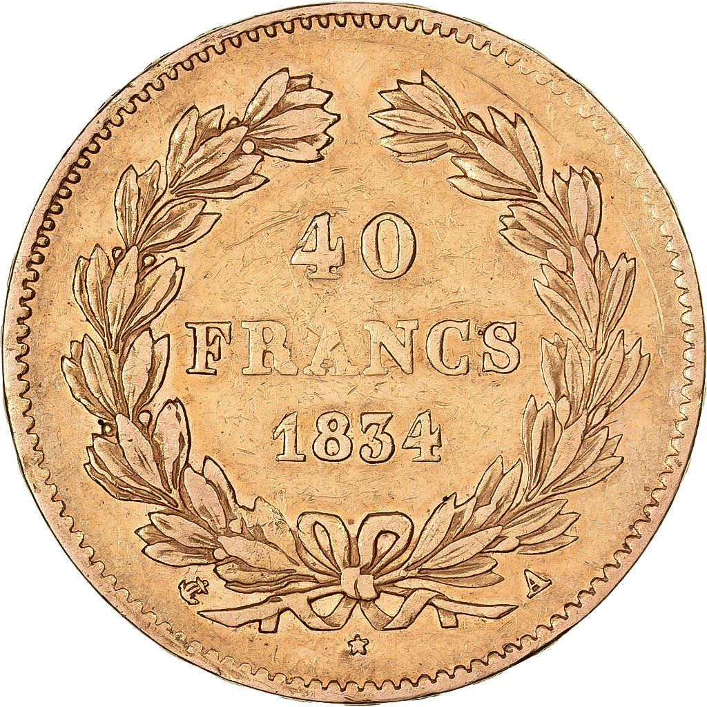 France, 40 Francs, Louis-Philippe, 1834, Paris, Gold, EF(40-45), KM:747.1