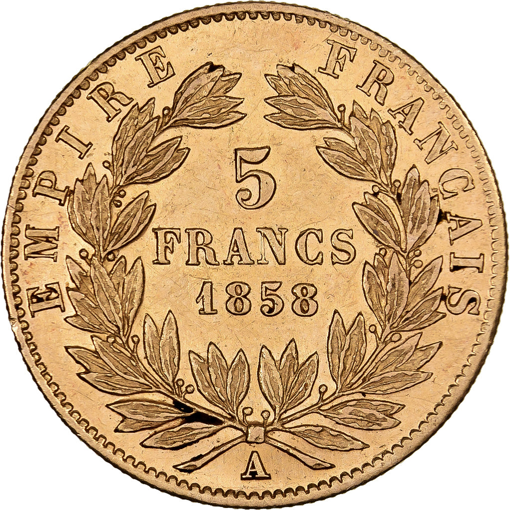 France, Napoleon III, 5 Francs, Napoléon III, 1858, Paris, Gold, AU(50-53)