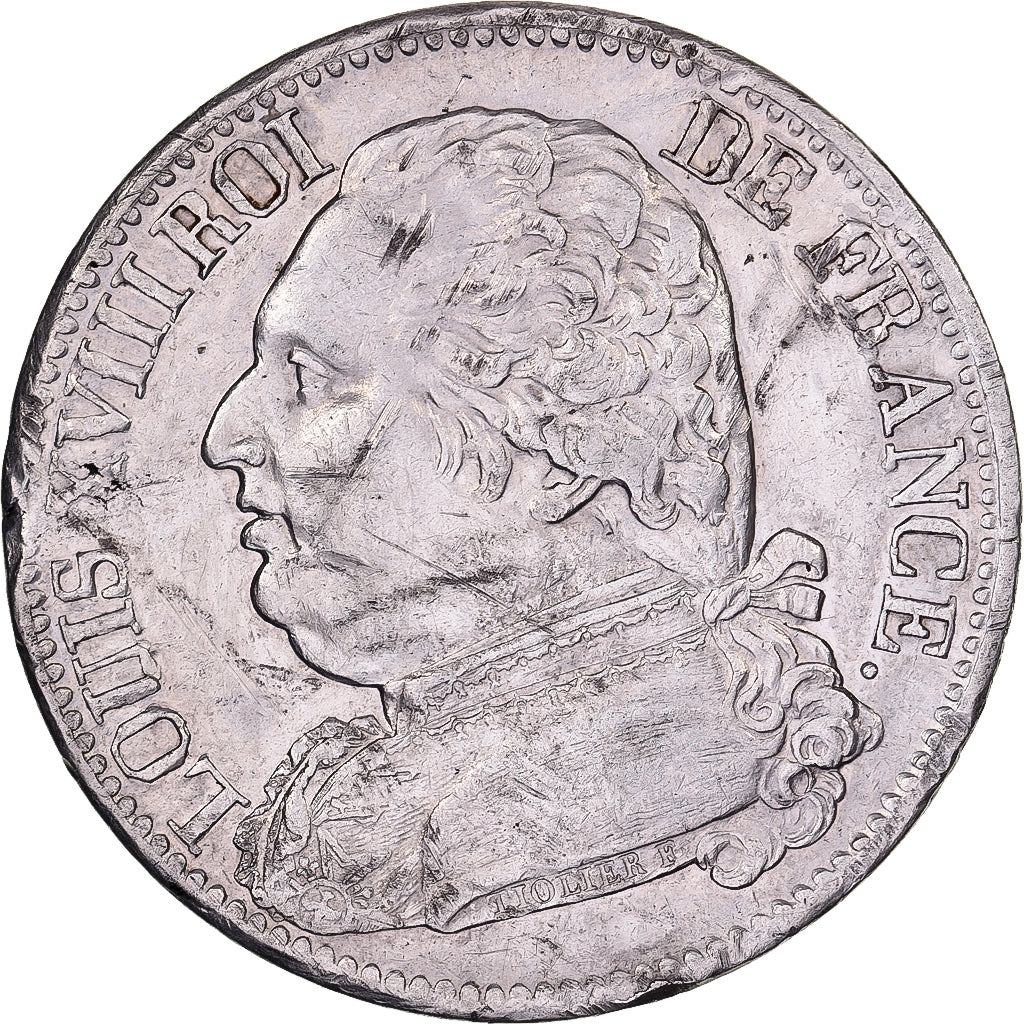 Francja, Louis XVIII, 5 Francs, Louis XVIII, 1814, Bordeaux, Srebro, EF(40-45)