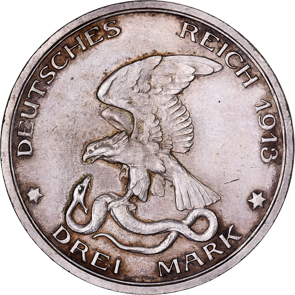 German Empire, PRUSSIA, Wilhelm II, 3 Mark, 1913, Berlin, Silber, SS, KM:534