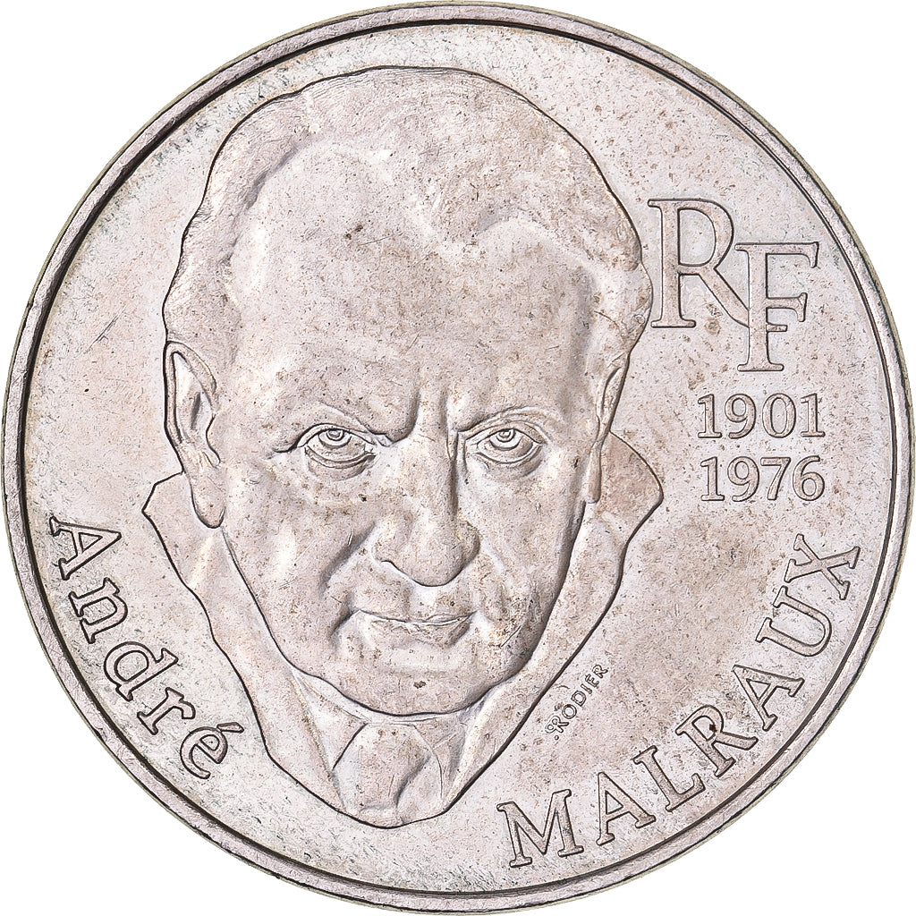 Francja, 100 Francs, André Malraux, 1997, Srebro, AU(50-53), KM:1188