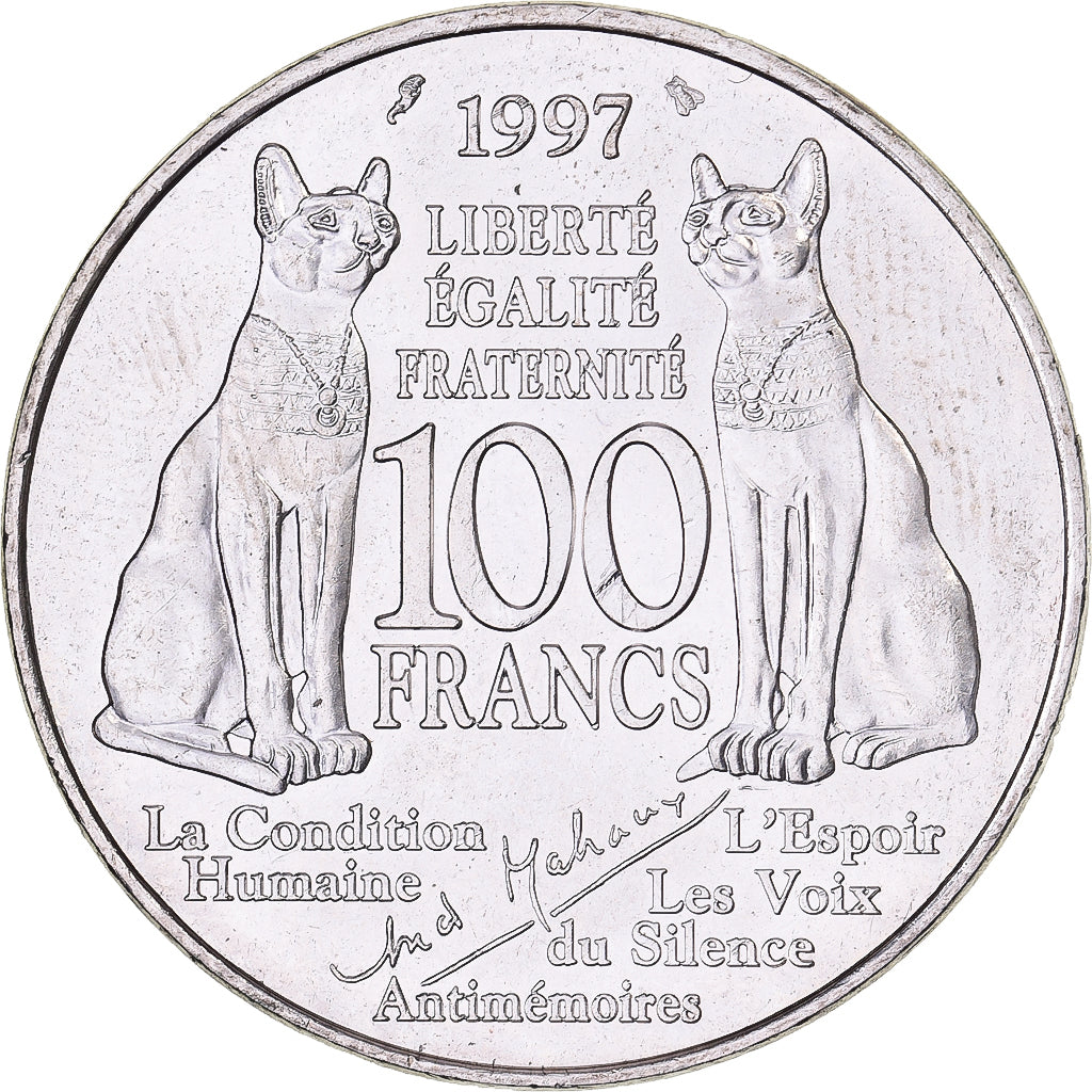 Francja, 100 Francs, André Malraux, 1997, Paris, Srebro, AU(50-53), KM:1188