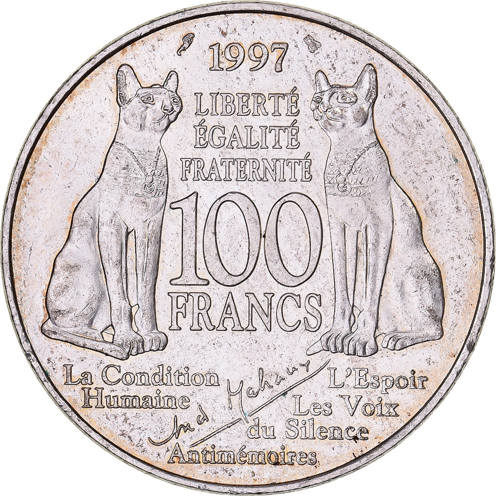 France, 100 Francs, André Malraux, 1997, Paris, Silver, AU(55-58), KM:1188