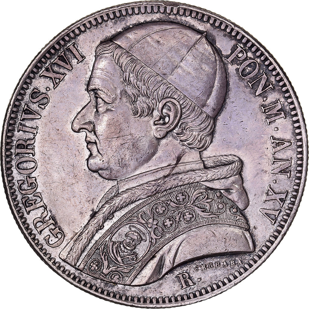 Papal States, PAPAL STATES, Gregory XVI, Scudo, 1845-XV, Rome, Silver