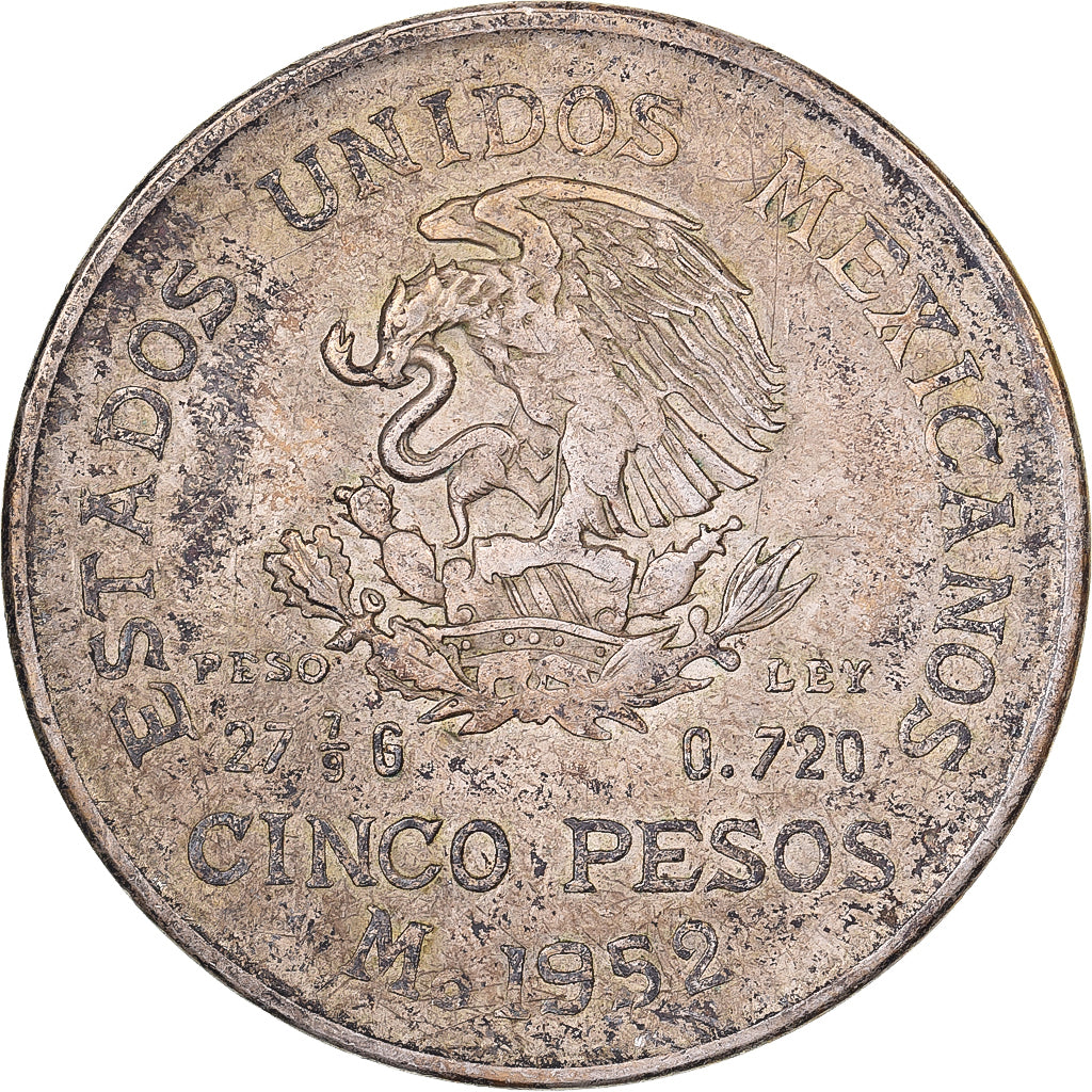 Messico, 5 Pesos, 1952, Mexico City, Argento, BB, KM:467
