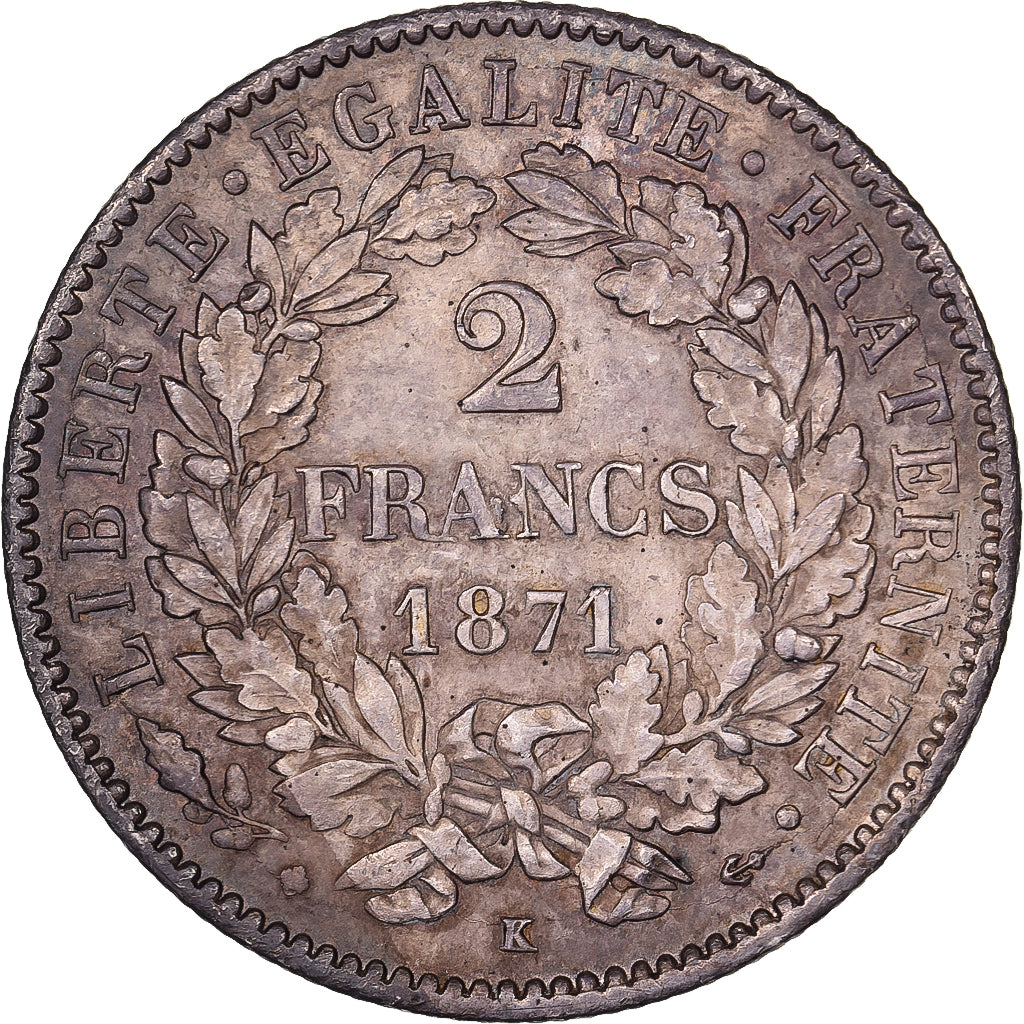 Frankreich, 2 Francs, Cérès, 1871, Bordeaux, Silber, VZ, KM:817.2