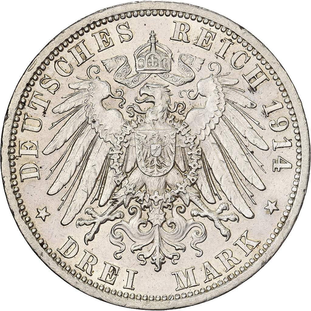German States, PRUSSIA, Wilhelm II, 3 Mark, 1914, Berlin, Silver, AU(50-53)