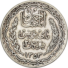 Tunisia, Ahmad Pasha Bey, 20 Francs, AH 1353/1934, Paris, Srebro, EF(40-45)