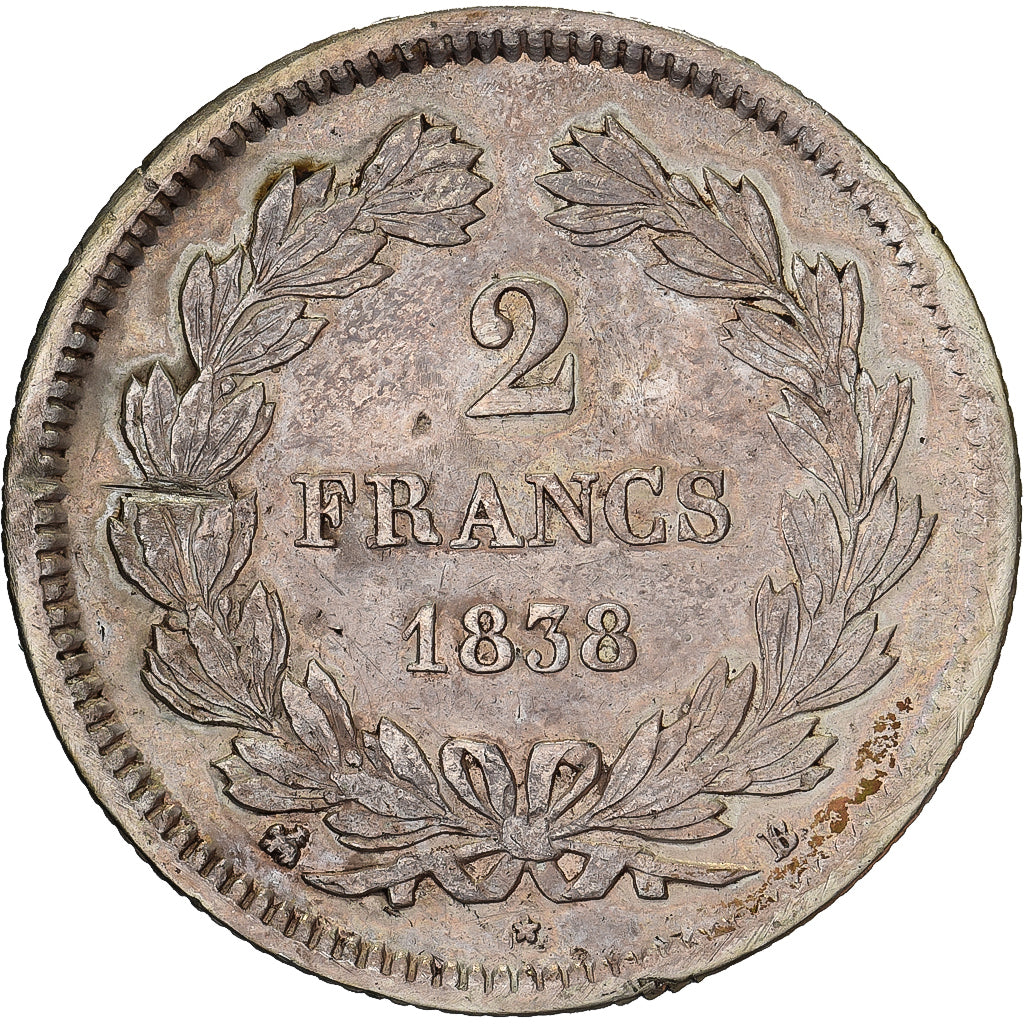 France, 2 Francs, Louis-Philippe, 1838, Rouen, Argent, TB+, KM:743.2