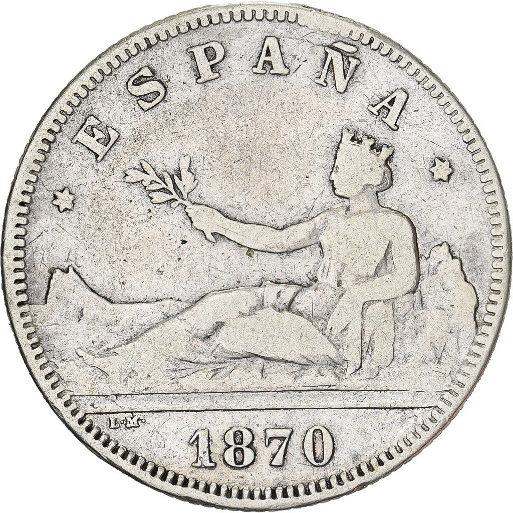 Spain, Provisional Government, 2 Pesetas, 1870, Madrid, Silver, VF(30-35)