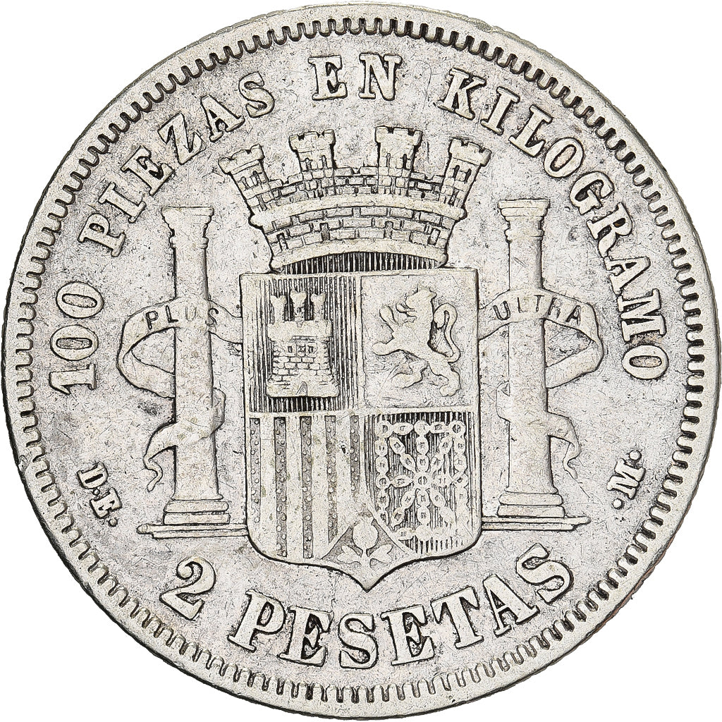 Spain, Provisional Government, 2 Pesetas, 1870, Madrid, Silver, VF(30-35)