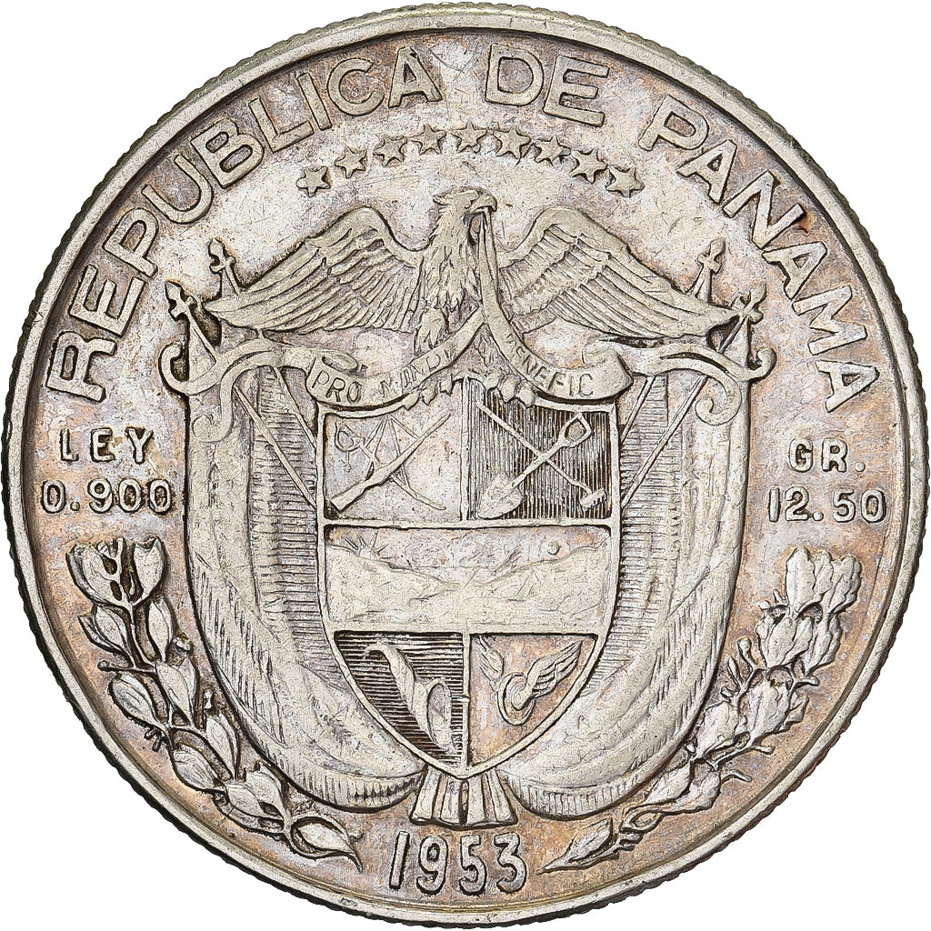 Panama, 1/2 Balboa, 1953, Franklin Mint, Silver, EF(40-45), KM:20