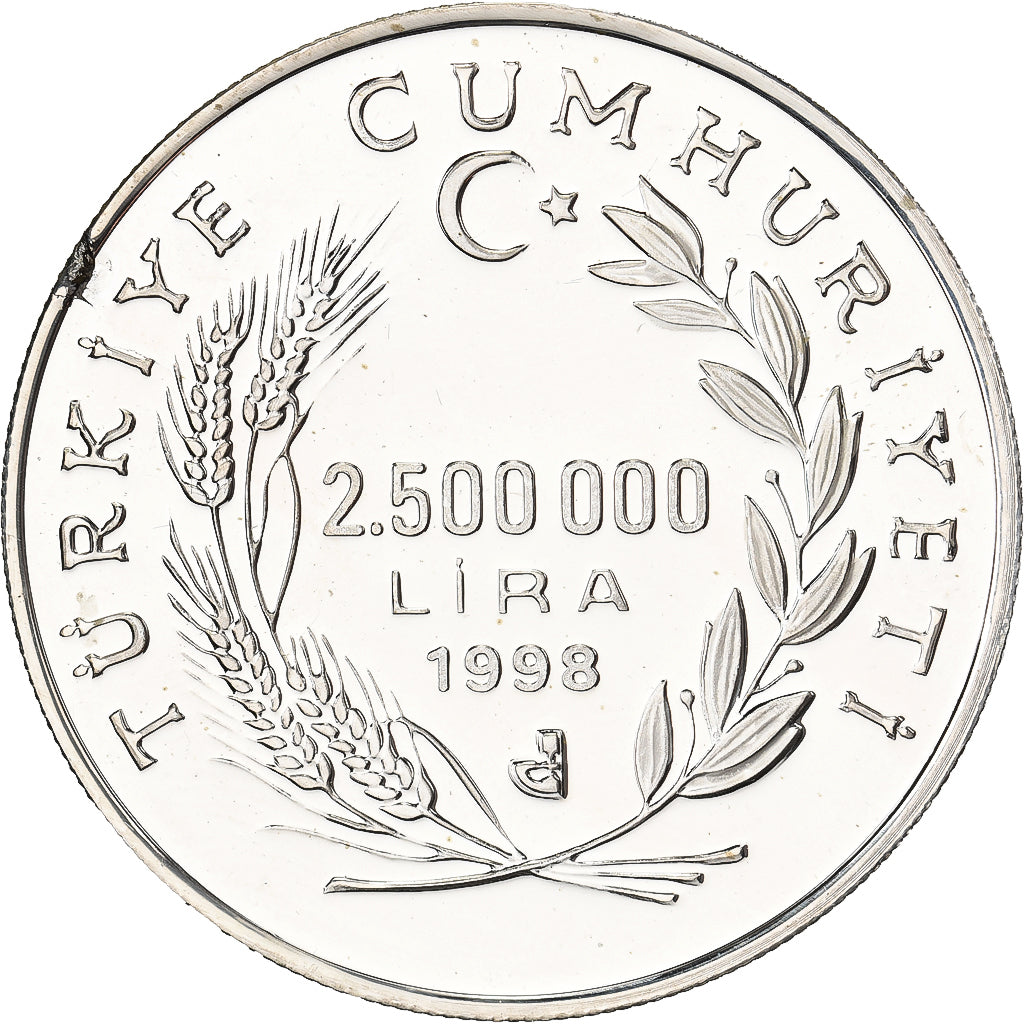 Turkey, 2500000 Lira, 1998, Istanbul, Silver, MS(63), KM:1084