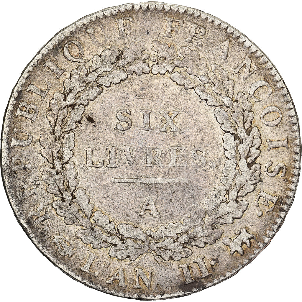 France, 6 Livres, Écu de 6 livres françoise, 1793 / AN II, Paris, Argent, TB