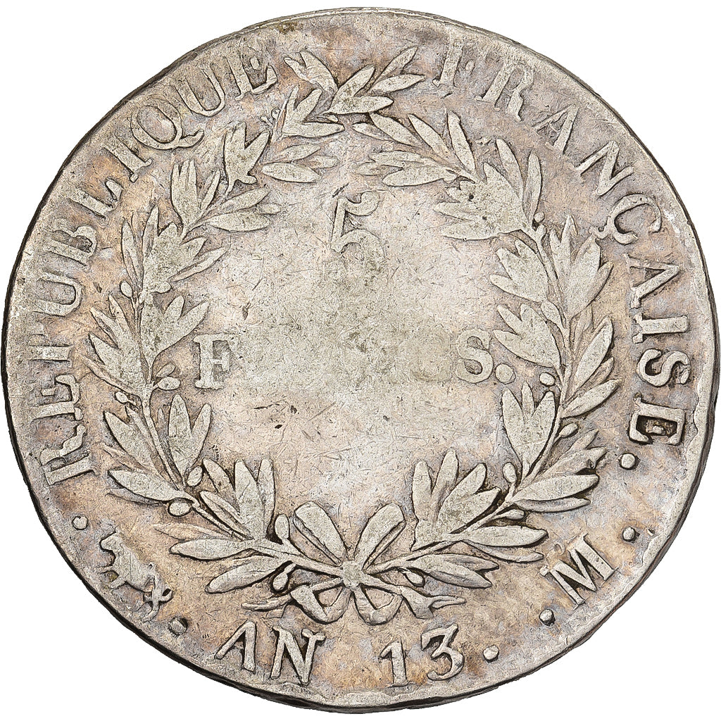Francia, 5 Francs, Napoléon I, AN 13, Toulouse, Argento, MB, KM:662.10