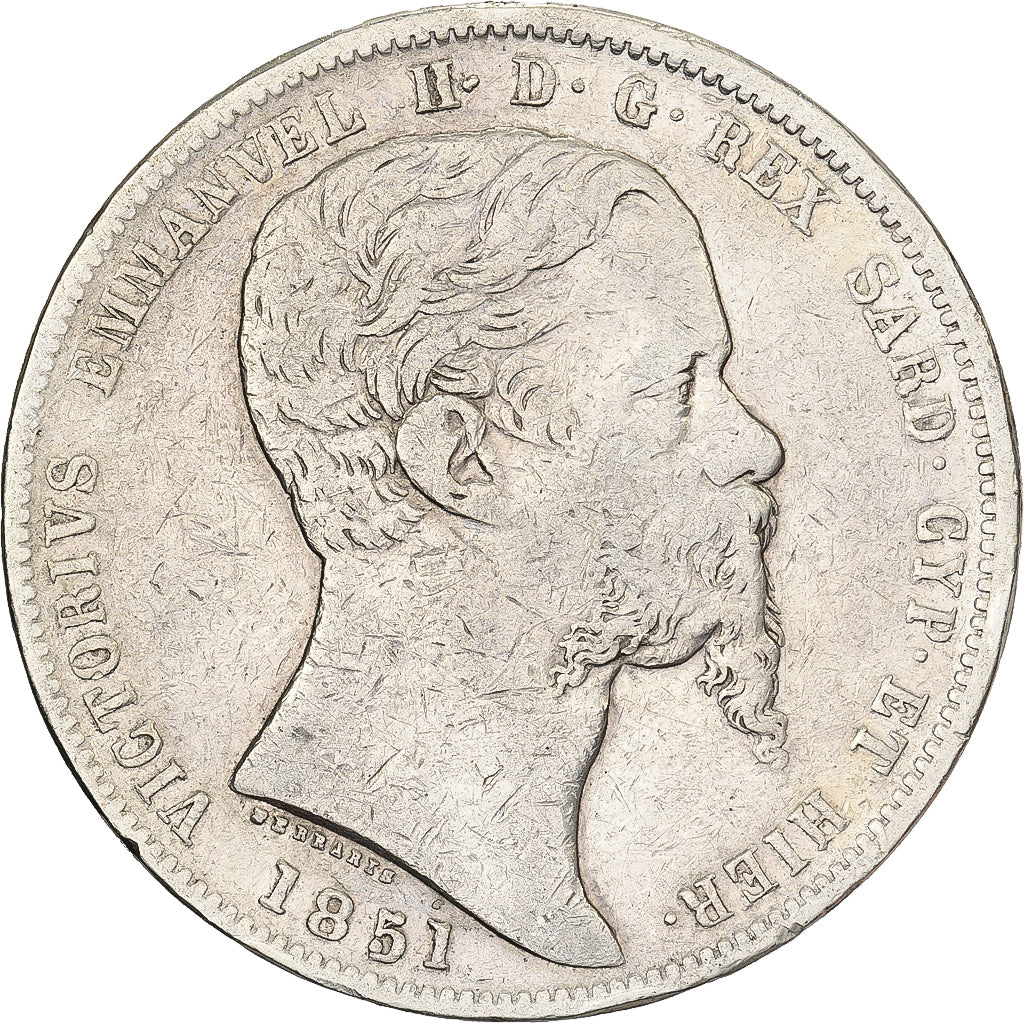 Italien Staaten, SARDINIA, Vittorio Emanuele II, 5 Lire, 1851, Genoa, Silber