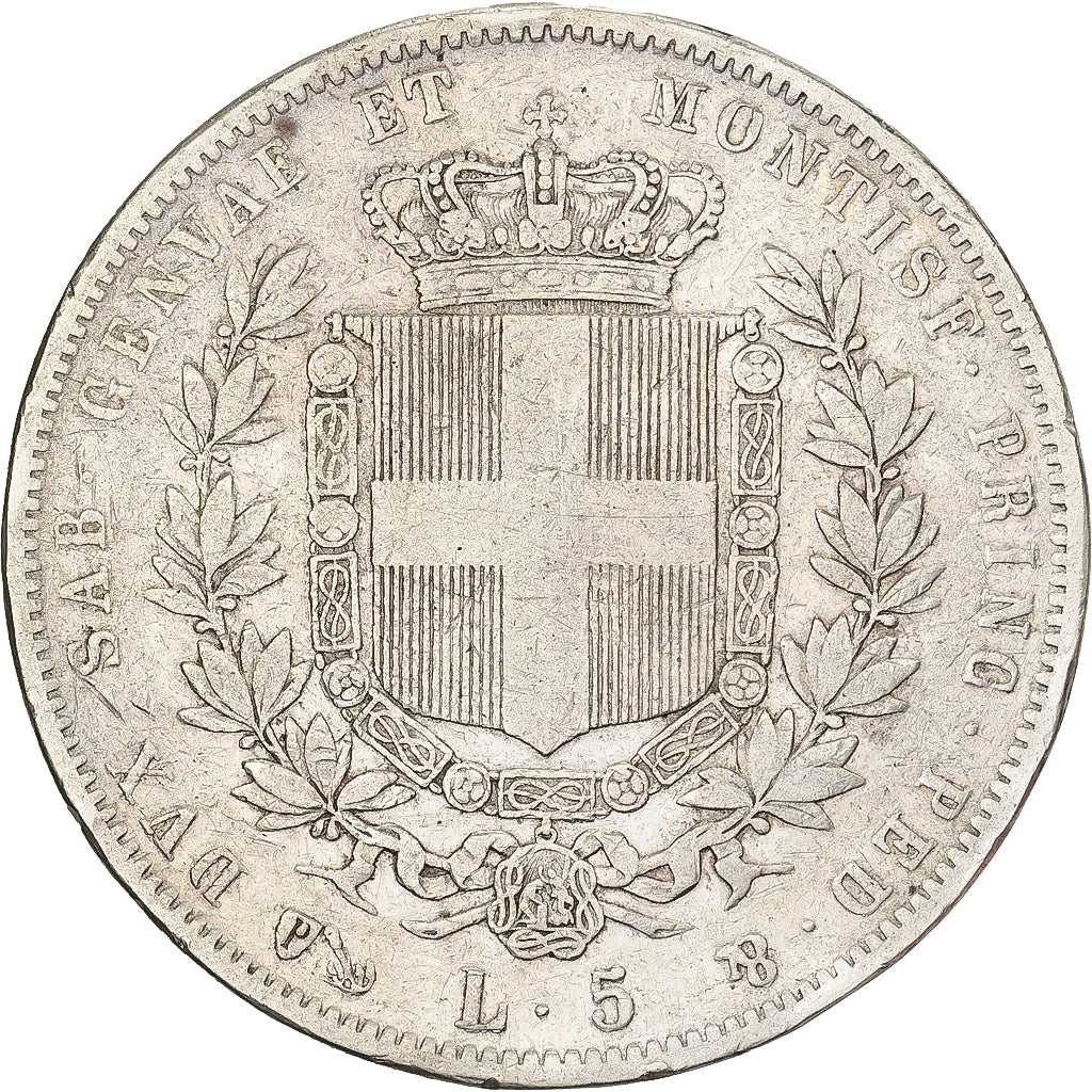 Italien Staaten, SARDINIA, Vittorio Emanuele II, 5 Lire, 1851, Genoa, Silber