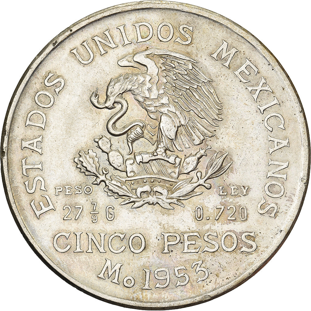 Mexico, 5 Pesos, 1953, Mexico City, Srebro, EF(40-45), KM:467