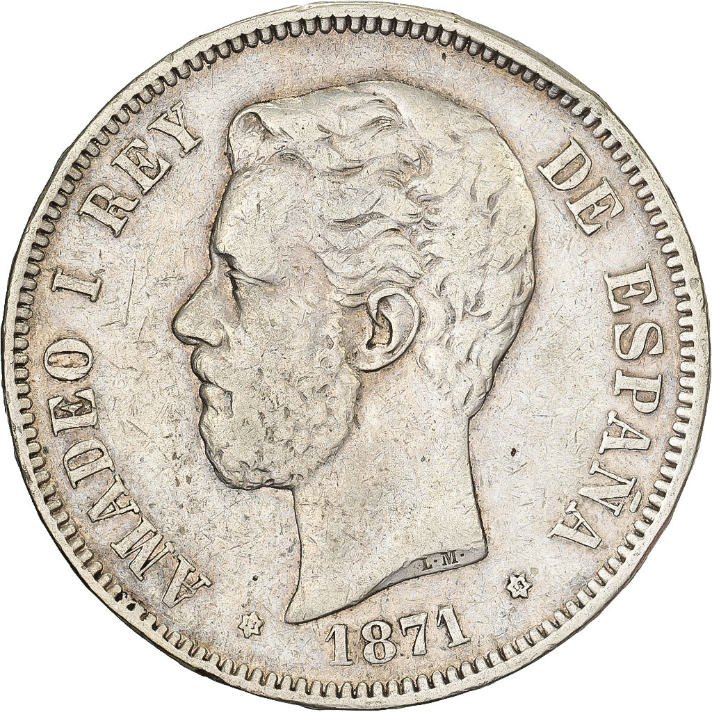 Spain, Amadeao I, 5 Pesetas, 1871, Madrid, Silver, EF(40-45), KM:666