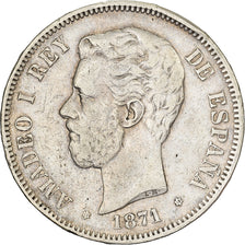 Spain, Amadeao I, 5 Pesetas, 1871, Madrid, Silver, EF(40-45), KM:666