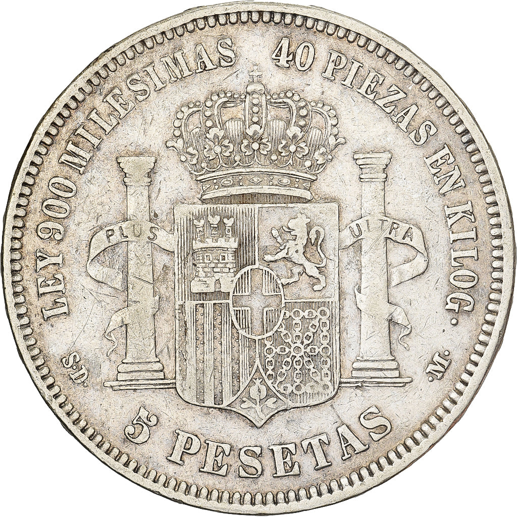 Spain, Amadeao I, 5 Pesetas, 1871, Madrid, Silver, EF(40-45), KM:666